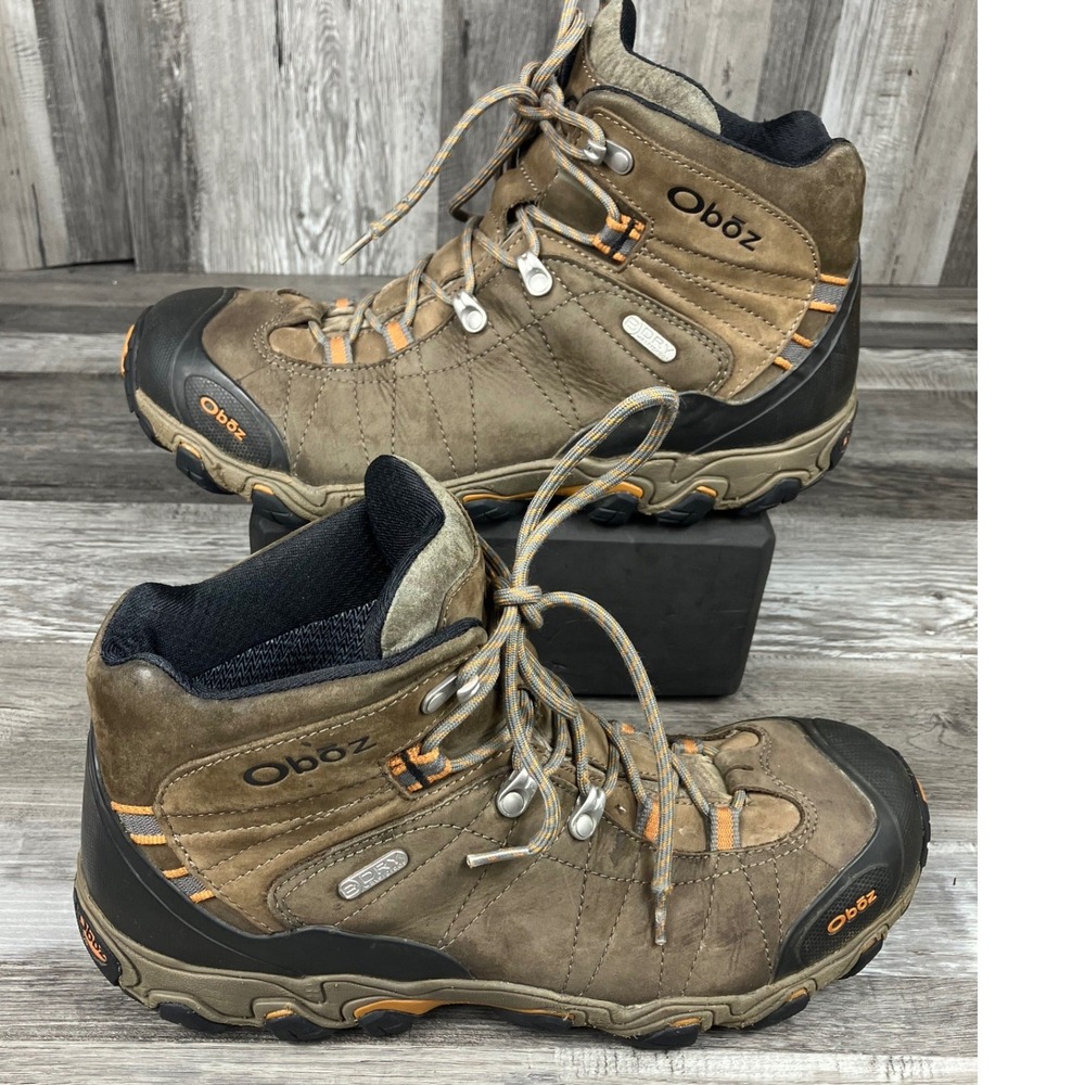 Oboz Bridger Mid B-DRY Waterproof Hiking Boots Mens 11.5 Brown Orange Leather